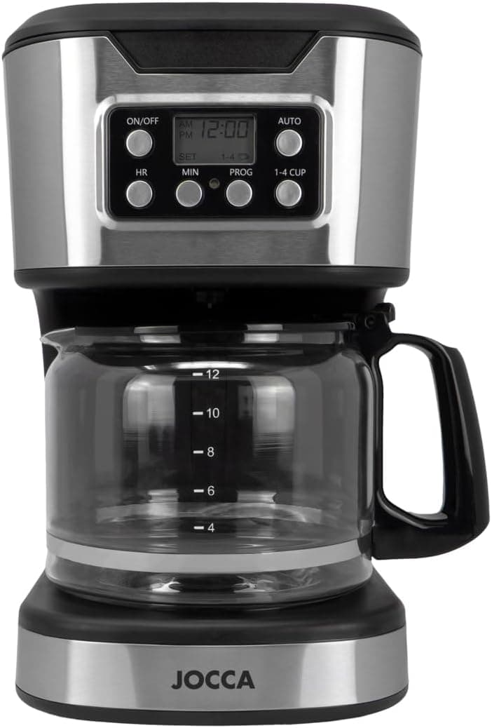 JOCCA - Cafeteira gotejamento automática 1500 ml | 12 chávenas | filtro lavável| temporizador| Pausar e servir| Manter quente| Jarro de vidro|900 W| Aquecedor extra