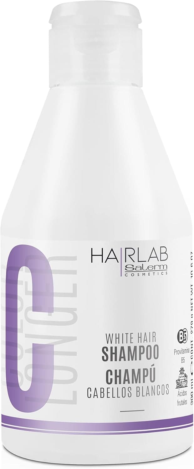 SALERM - Champô de cabelo branco e colorido - champô cabelos brancos Hair Lab - 300 ml - Elimina as sombras amarelas - Fornece brilho aos cabelos loiros, sem para-brisas