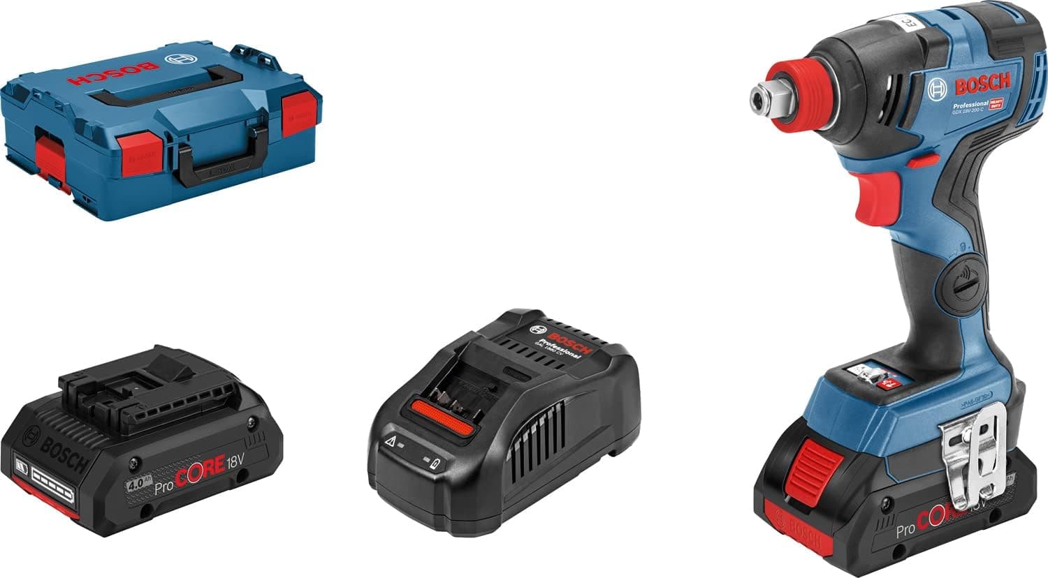 Bosch Professional GDX 18V-200 C Chave de impacto a bateria (18 V, 200 Nm, conectável, 2 baterias ProCore x 4,0 Ah, carregador, em L-BOXX)Bosch Professional GDX 18V-200 C Chave de impacto a bateria (18 V, 200 Nm, conectável, 2 baterias ProCore x 4,0 Ah, carregador, em L-BOXX)