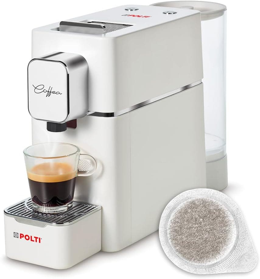 Polti Coffea S15W, máquina de café expresso, compatível com cápsulas E.S.E. de 44 mm, depósito de 0,85 l, pressão da bomba 19 bar, cor branca
