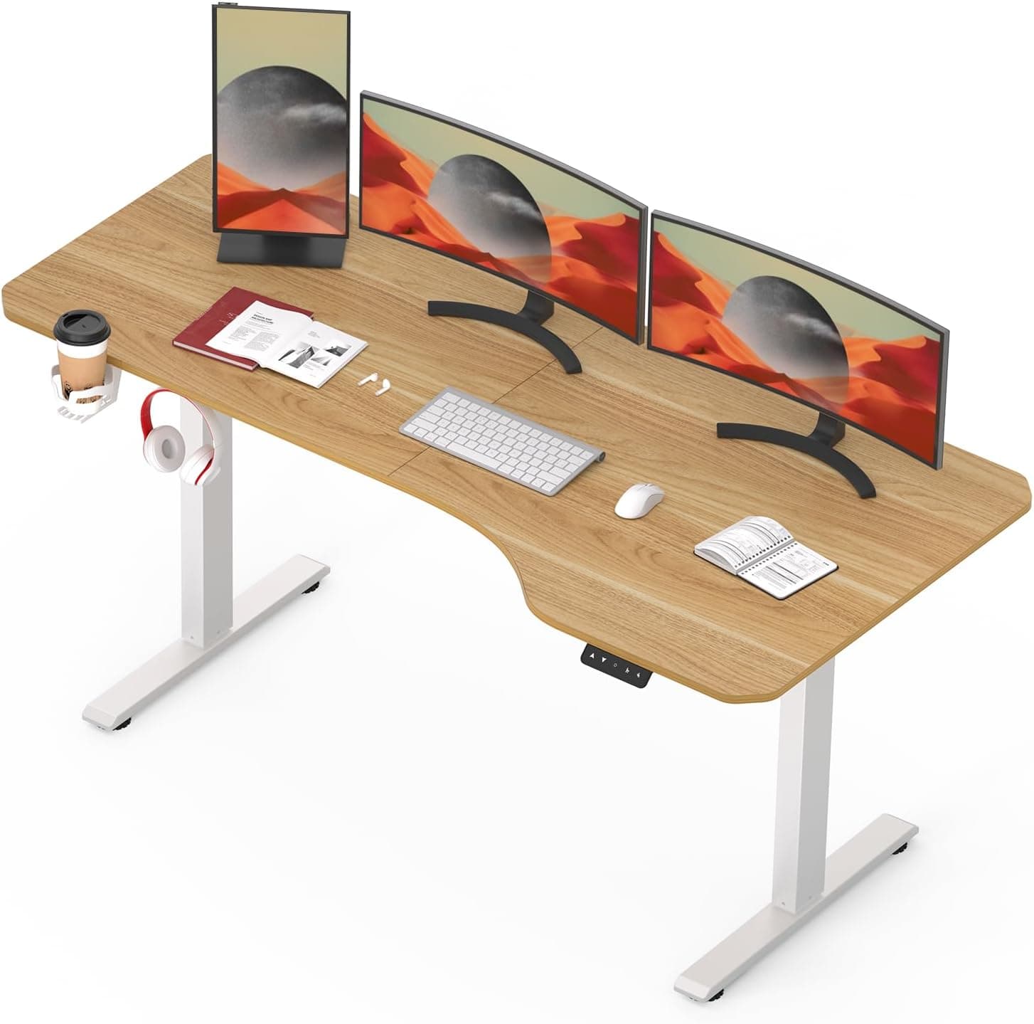 SANODESK QS+ 160 x 75 cm, secretária elétrica elevável, com placa de secretária regulável em altura elétrico telescópico bidirecional com controlo de memória e tecnologia anticolisão (branco ácer)