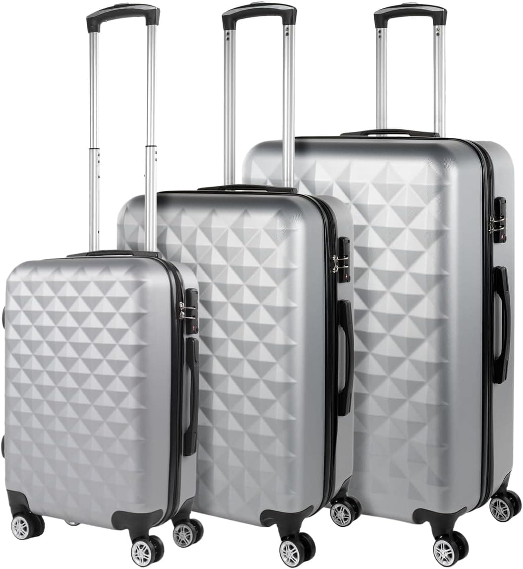 ITACA - Game Suitcases 4 Wheels. Conjunto de Suitcases de viagem. G, Medium Suitcase and Cabin Suitcase. Travel Suitcases Game. Rugged and Lightweight ABS com bloqueio TSA 771700, Prata, Básico