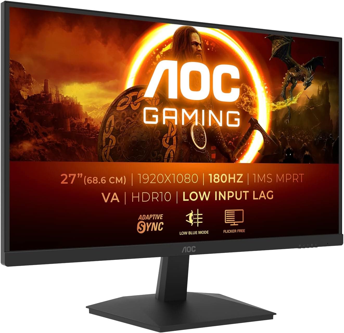 AOC Gaming 27G15N, monitor Full HD de 27 polegadas, 180 Hz, Fast VA, 1 ms, sincronização adaptativa, HDR10, baixo atraso de entrada, 1920 x 1080, HDMI 2.0, DisplayPort 1.4)