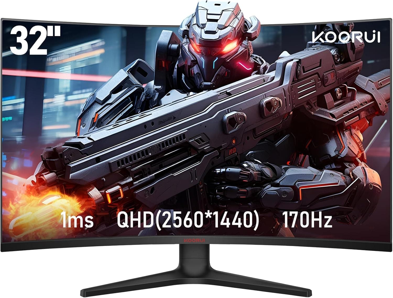KOORUI Monitor Gaming curvo de 31,5 polegadas, Ultrawide ecrãs computador QHD, VA, 1500R, 2 x HDMI (170HZ ou 144HZ), DP (170Hz) tecnologia adaptávelSync, DCI-P3 90%, SRGB1111 00%, VESA 75 x 75 mm,