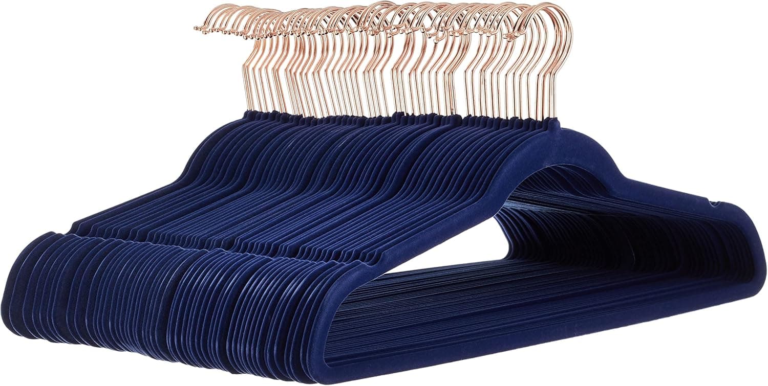 Amazon Basics Cabides revestidos de veludo, antiderrapantes, pack de 50