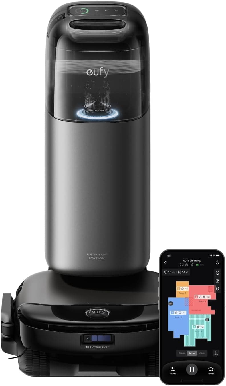 eufy Robot aspirador Omni S1 Pro com Always Clean Mop, sucção 8.000 Pa, evita obstáculos, mapeamento multinível, limpeza de bordas, controlo táctil LCD
