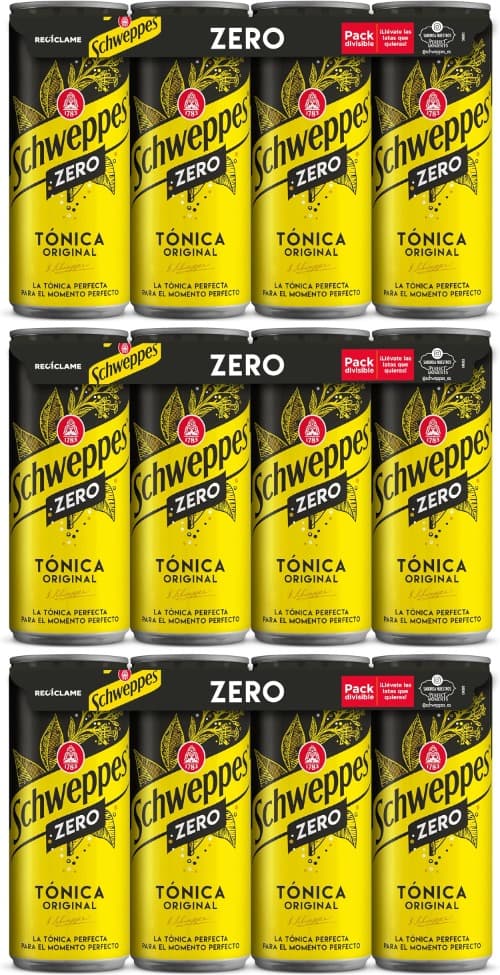 Schweppes Tónica Zero, sem açúcar nem calorias, lata de 33 cl (embalagem de 8)