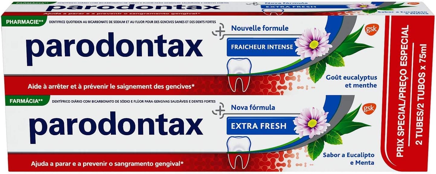 Parodontax Pasta dentífrica fresca intensa, alivia a sensibilidade dentária, extra fresco, lote de 2 x 75 ml