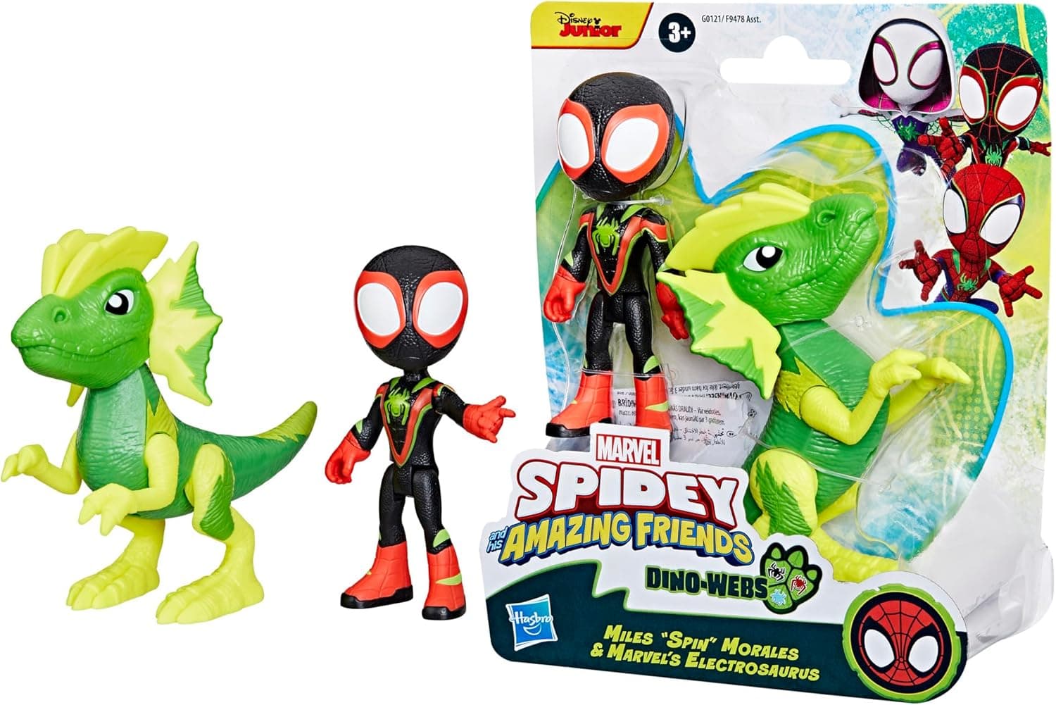 SPIDEY AND HIS AMAZING FRIENDS Marvel, Dino-Webs, figuras de ação de milhas Spin Morales e Marvel'S Electrosaurus