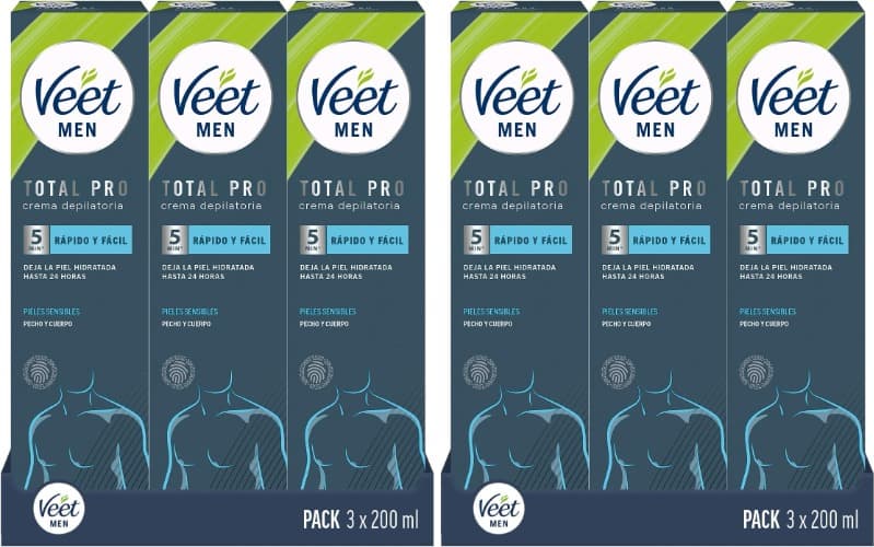 Veet Men Crema Depilatoria Masculina para Pecho Espalda Brazos y Piernas, Pieles Sensibles, 3 x 200ml 200 ml (Paquete de 3)
