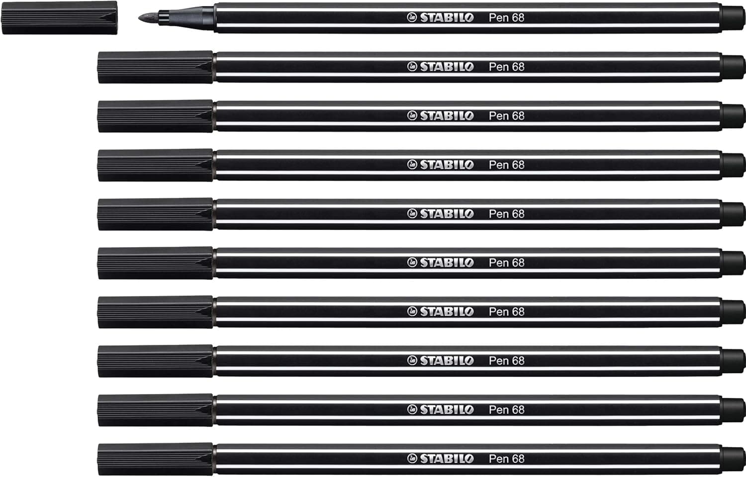 STABILO Marcador premium Pen 68, caixa com 10 unidades, preto