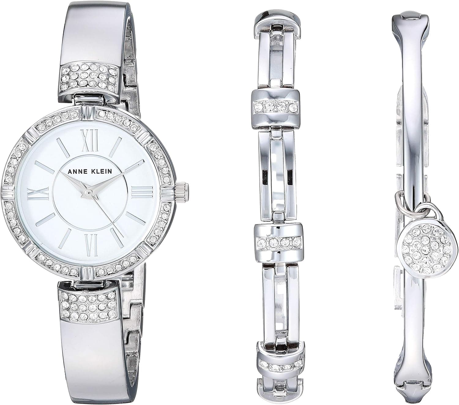 ANNE KLEIN Conjunto de relógio e pulseira com detalhes de cristal premium para mulher