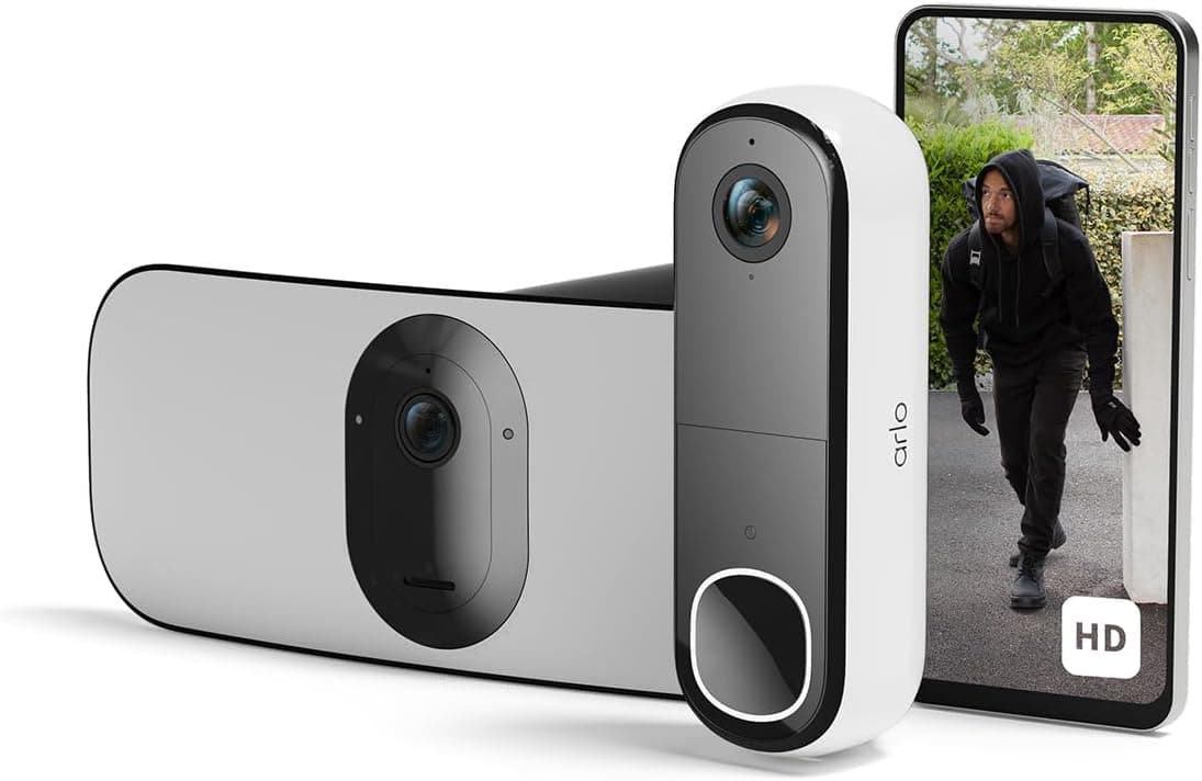 Arlo Vídeo porta sem fios HD e Floodlight câmara 2K WiFi sem fios preta - proteção inteligente para casa, visão noturna, deteção de movimento, áudio bidirecional, compatível com Alexa