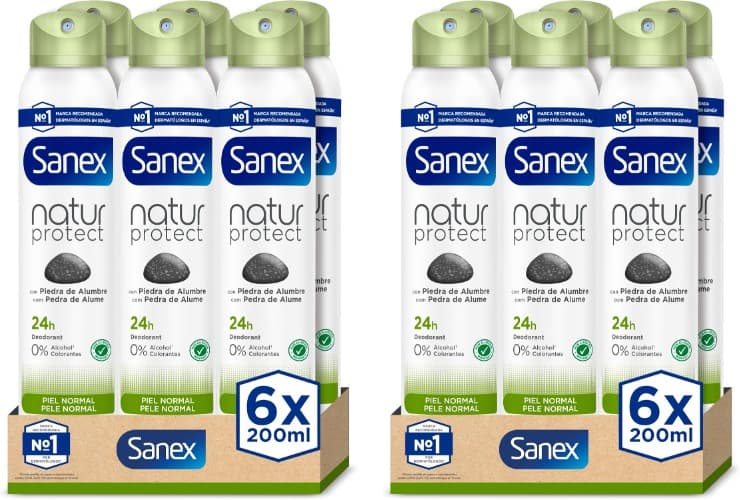 Sanex Natur Protect | Desodorizante em spray sem álcool para pele normal, proteção 24H, 200 ml x 12