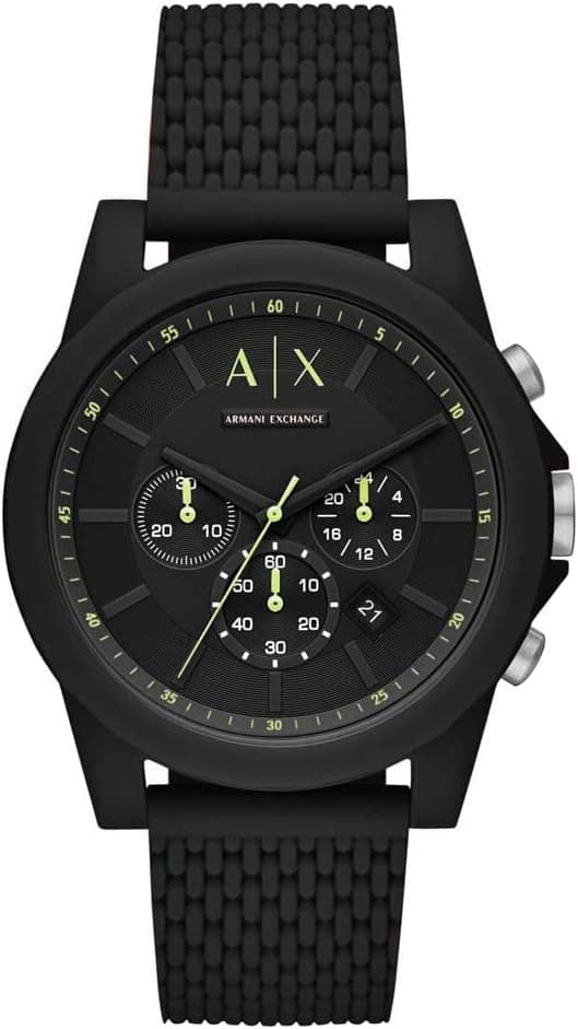 Armani Exchange AX | Relógio cronógrafo de quartzo masculino com bracelete em silicone preto e verde