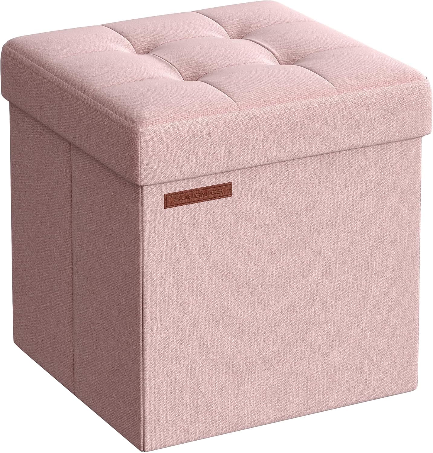 SONGMICS Puff arrumação 38 cm, baú de arrumação, banco de apoio para os pés, gel rosa LSF27R01
