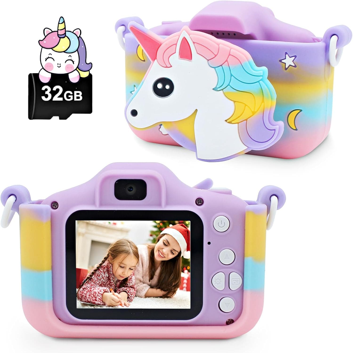 POSO Câmara infantil com cartão SD de 32 GB, câmara digital HD de 1080P para crianças pequenas com ecrã de 2,0 polegadas, para meninas e meninos, presentes de unicórnio para meninas
