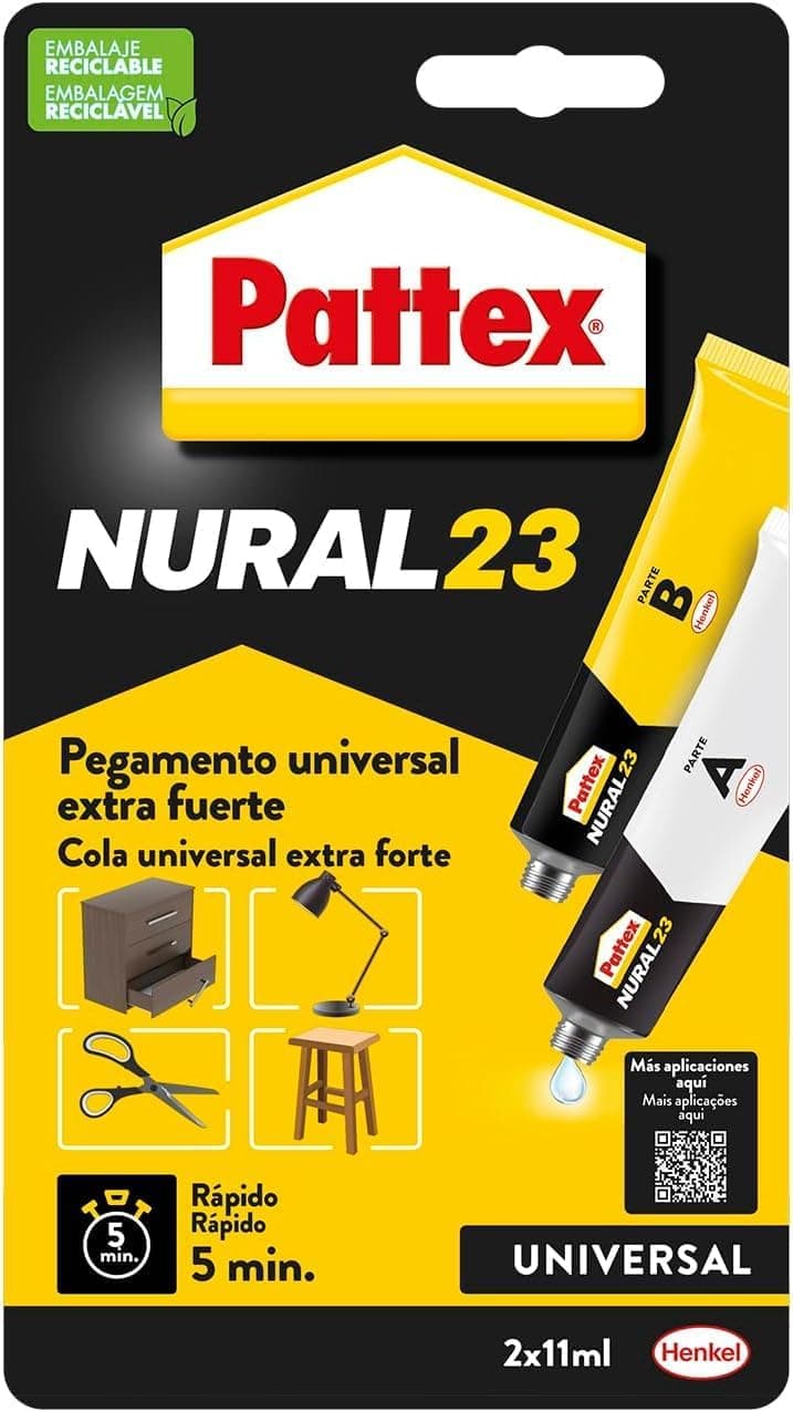 Pattex Nural 23 cola universal extra forte, adesivo extra forte para vários materiais, cola resistente à água, óleo, solventes e muito mais, 2 x 11 ml 