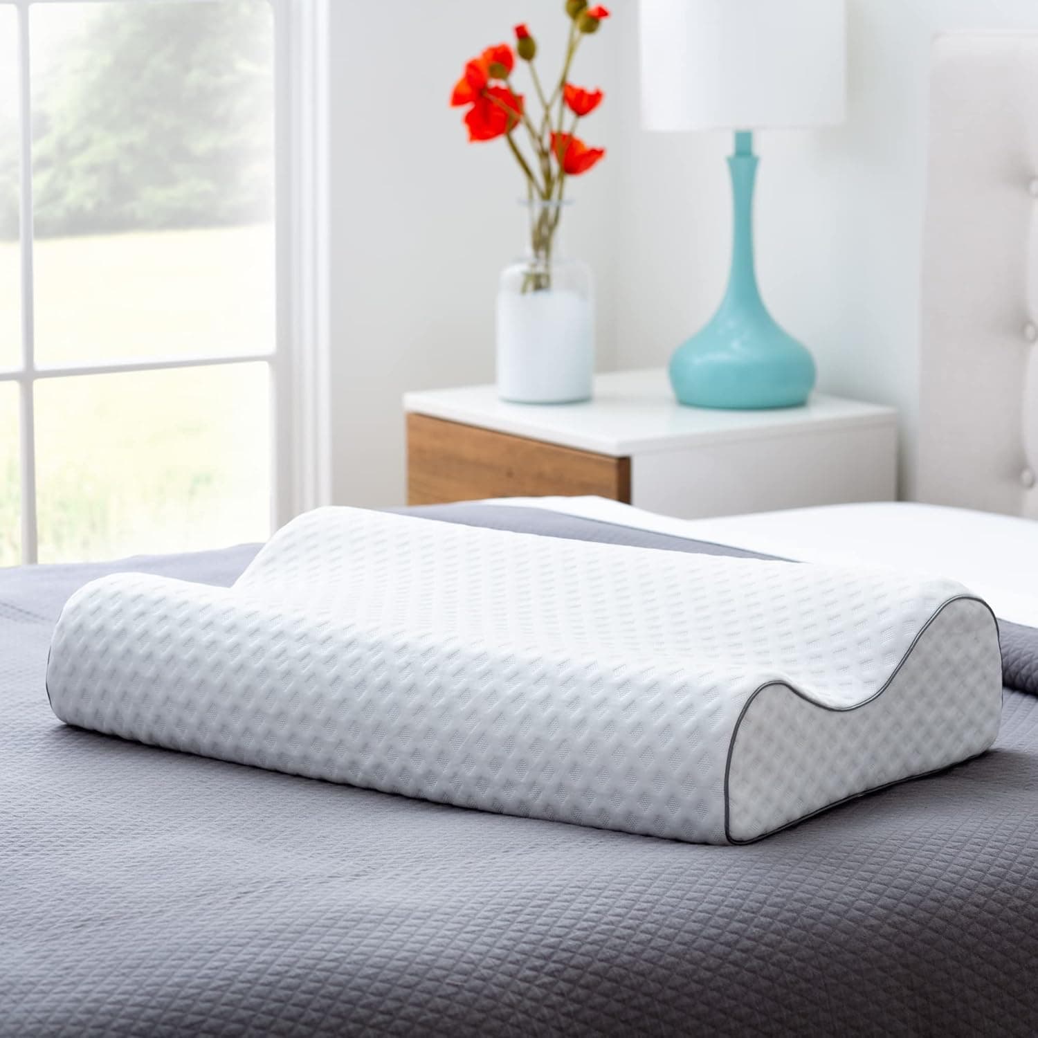 Linenspa Almofada ergonómica de espuma viscoelástica com partículas de carvão de bambu ativado - almofada cervical