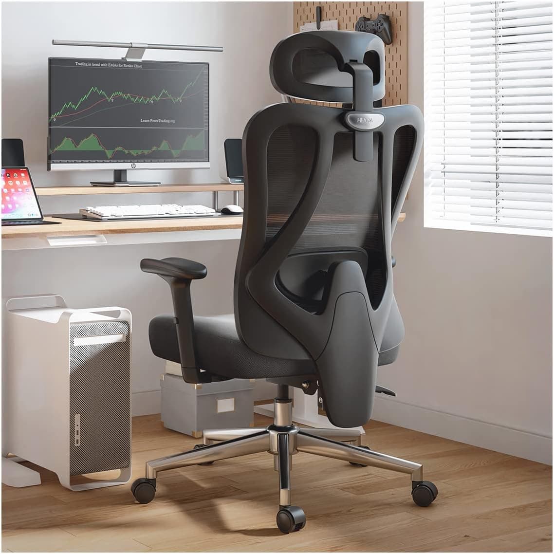 Hbada P3 Cadeira ergonómica secretária, cadeira escritório suporte lombar, cadeira de computador reclinável de ângulo grande, encosto de malha elástica, preta