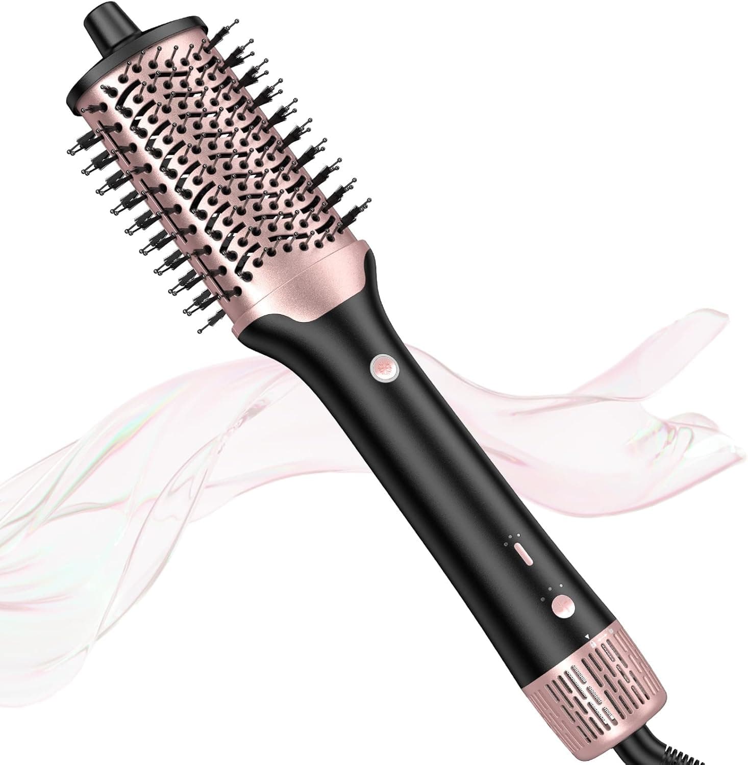 Slopehill Alta velocidade escova secador de cabelo 100.000 RPM, escova de secador 4 em 1, escova de ar quente de iões 1400 w com botão de ar frio (ouro rosa)