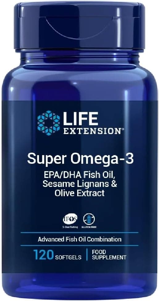Life Extension Super Omega-3 EPA/DHA com sésamo e extrato de azeitona, 120 cápsulas macias