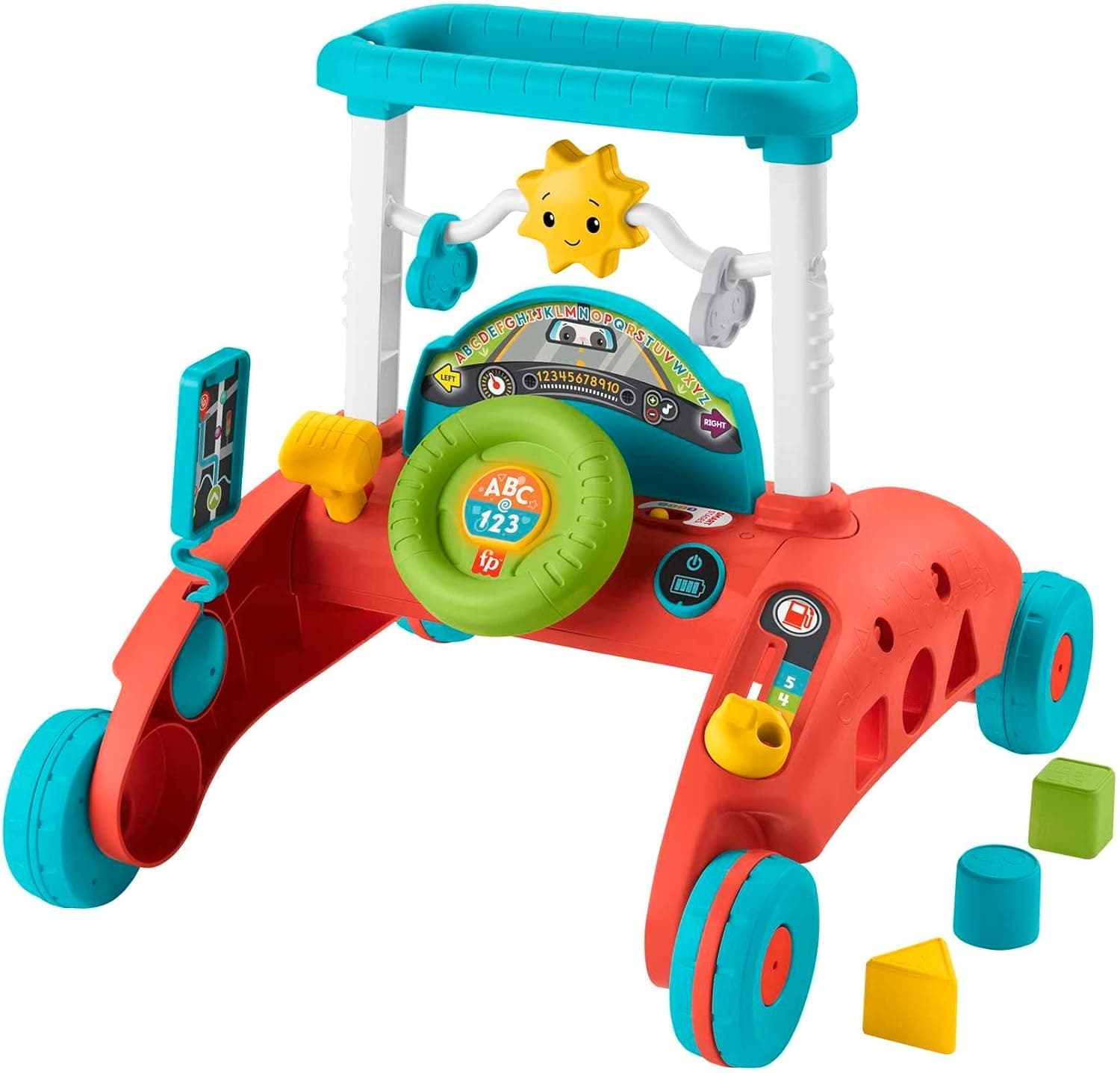 Fisher-Price Andador de 2 faces corredores com atividades com luzes e sons, brinquedo para andar ou sentar, presente para bebé + 6 meses, versão em espanhol português italiano + inglês (HJP46)