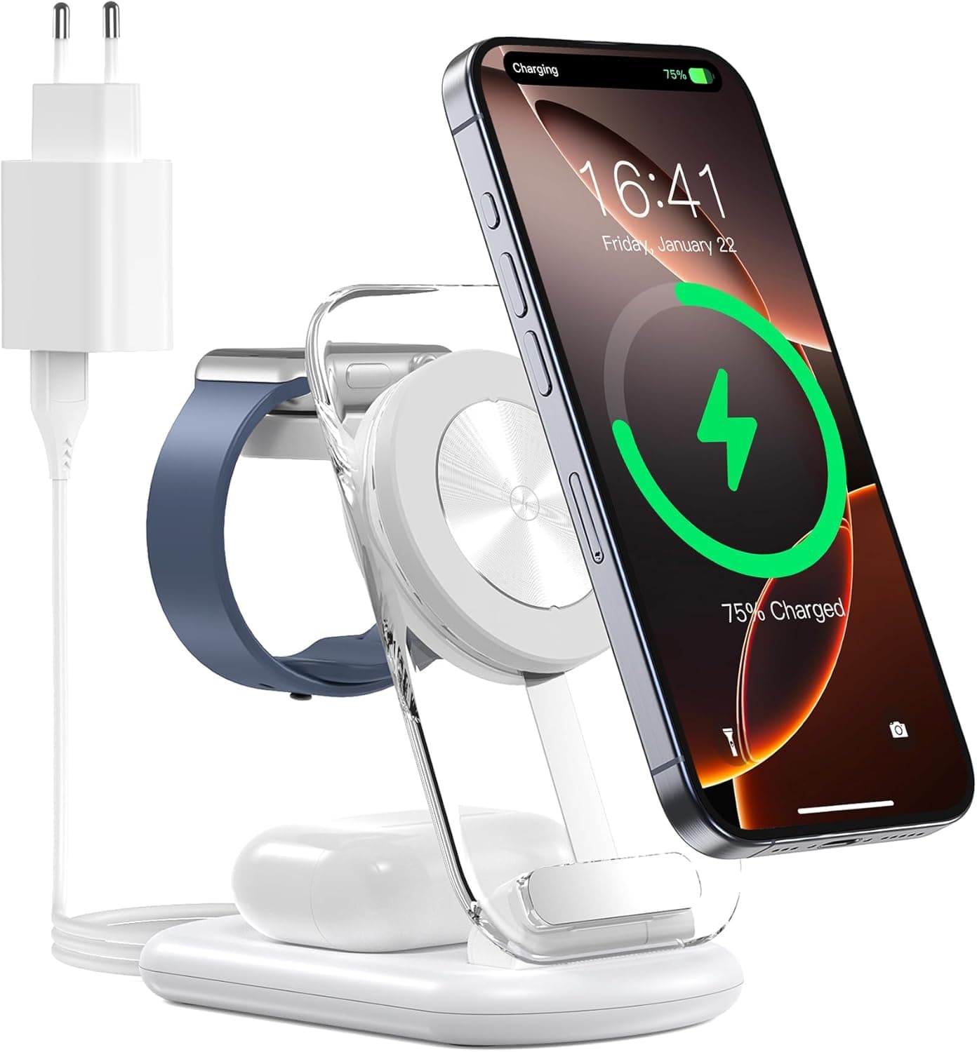 Estação de carregamento sem fios 3 em 1 para mag-Safe, carregador magnético sem fios dobrável e ajustável, suporte de carregamento de viagem mag-Safe com luz para iPhone 16/15/14, AirPods, Apple