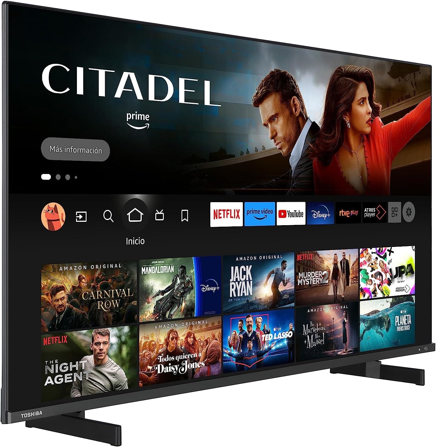 Toshiba QF5D 55'' Smart Fire TV 109,2 cm (QLED, 4K Ultra HD, HDR10, Prime Video, Netflix, controlo de voz da Alexa, DVB-T2, HDMI 2.1, Bluetooth, AirPlay), preto