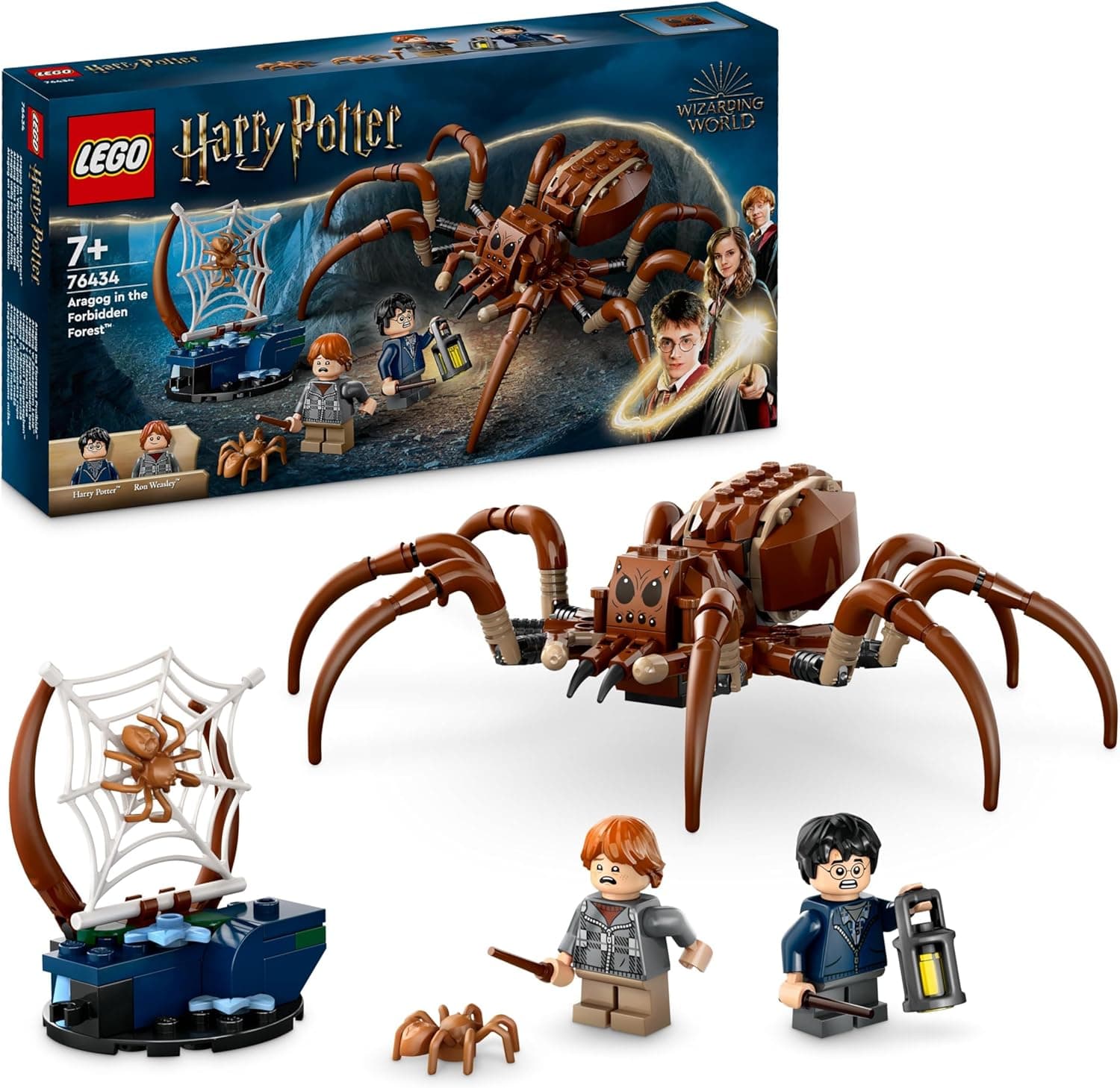 LEGO Harry Potter Aragog na floresta proibida brinquedo de construção com figura de aranha, 2 minifiguras Inc Ron Weasley, presente colecionável para meninos e meninas fãs de 7 anos ou mais 76434