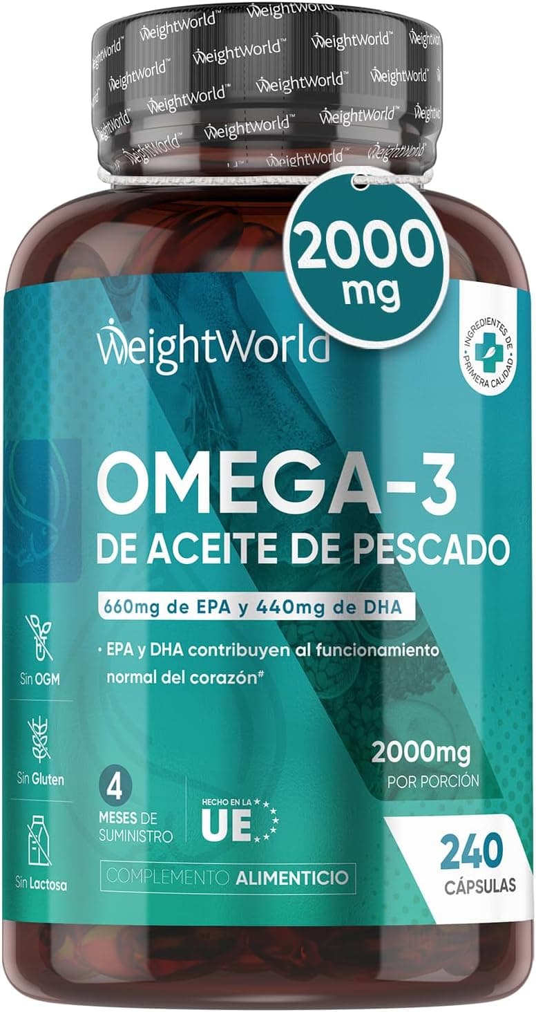 Ómega 3 2000 mg de concentração de 240 pérolas de óleo de peixe (660 mg EPA 440 mg DHA) - ácidos gordos ômega 3 de alta potência para saúde cerebral, coração e pressão arterial para 4 meses