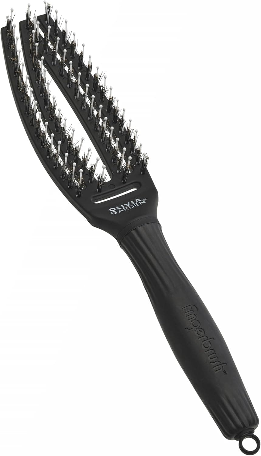 Olivia Garden - Fingerbrush Combo Small - Escova de cabelo curto - Antipuxões por cabelo seco e desembaraçado - Cerdas javali e nylon para um brilho natural - cabelo fino, médio e grosso - preto