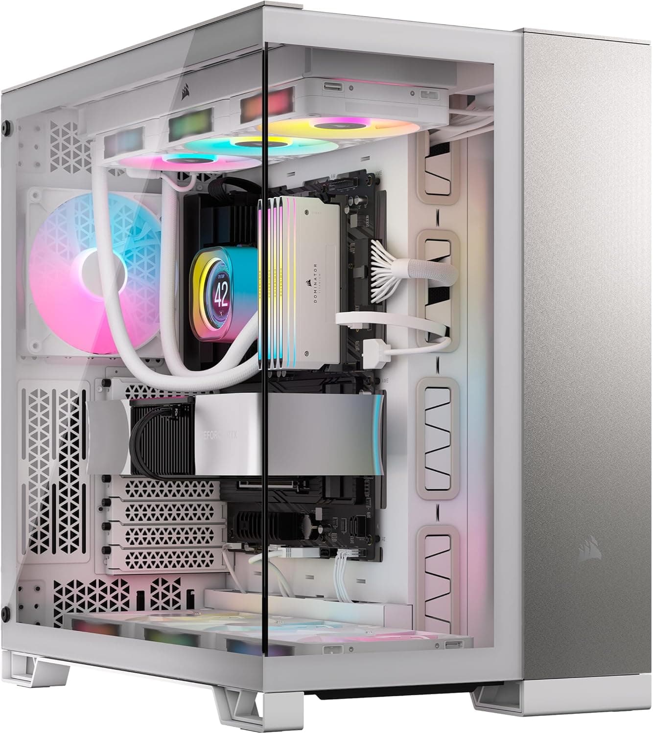 Corsair 6500X | Caixa de PC ATX de dupla câmara com painéis em vidro temperado sem ventoinhas branca e alumínio cinza