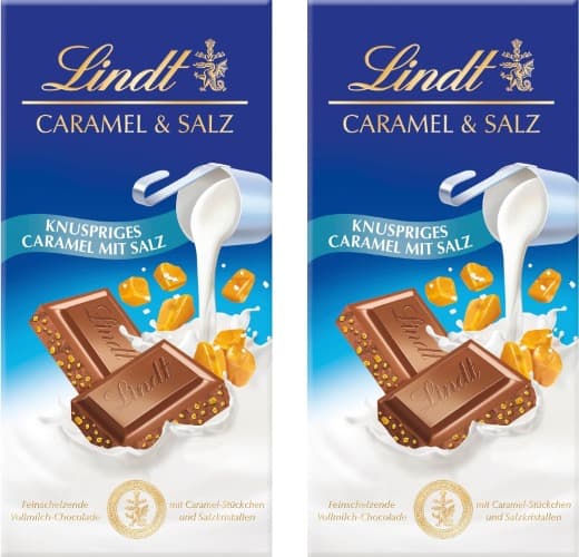 Lindt Chocolate com leite e caramelo salgado, Caramel Sea Salt, chocolate com caramelo, chocolate Lindt, cremoso, 100 g x 2