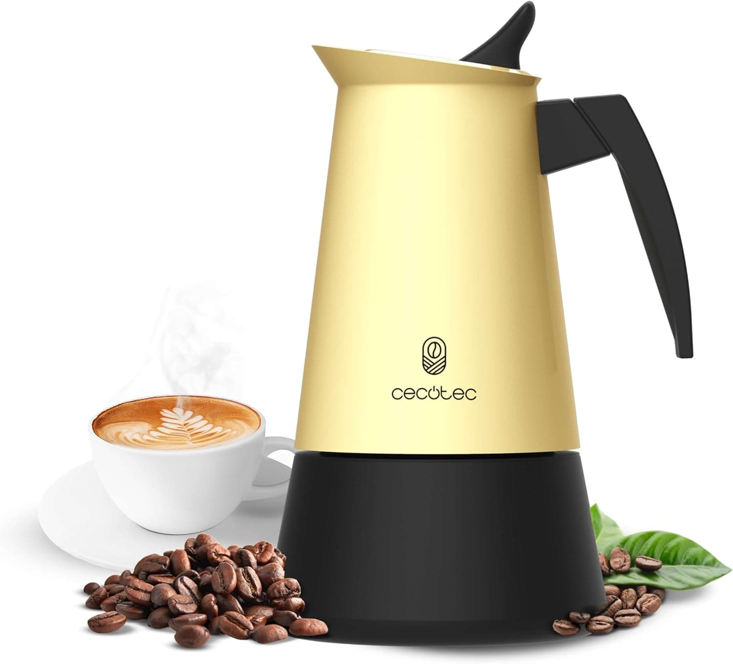Cecotec Máquina de café italiana Piccolina 600 bege. Capacidade de 300 ml para 6 chávenas, design elegante em aço, filtro de aço inoxidável, adequado para todas as superfícies, válvula de segurança
