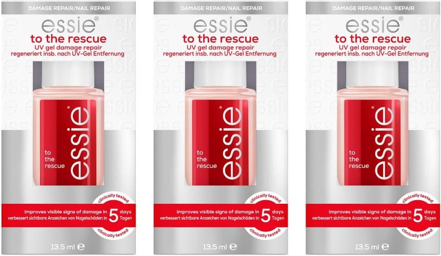 Essie To The Rescue Reparador de danos do gel UV, cuidado com unhas danificadas, acabamento natural e brilhante, 13,5 ml x 3