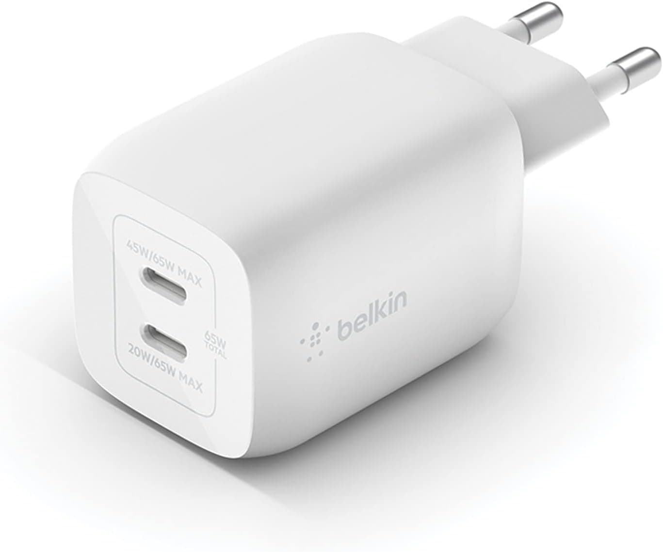 Belkin Carregador de parede duplo USB tipo C de 65 W, carregamento rápido 3.0 com tecnologia GaN, carregador USB para iPhone 16, 15, 14, 13, iPad Pro, Air, MacBook, Samsung Galaxy S24, S23, Google