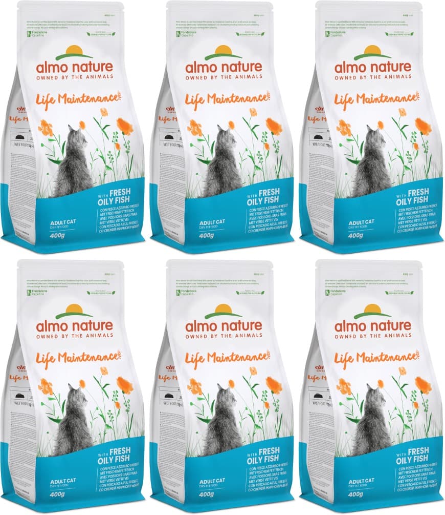 Almo Nature Holistic Adult Maintenance Alimento seco com peixe gordo fresco e arroz para gatos de todas as raças (6 x 400 g)