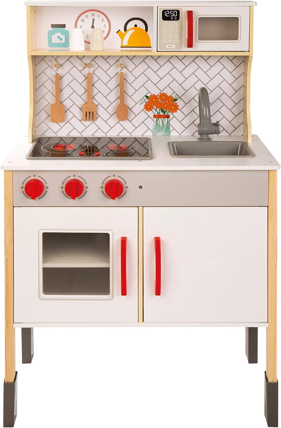 WOOMAX Cozinha de brinquedo com luz e som, com vitrocerâmica e sino extrator, 94,5 x 59,5 x 30 cm, para meninos e meninas (49549)