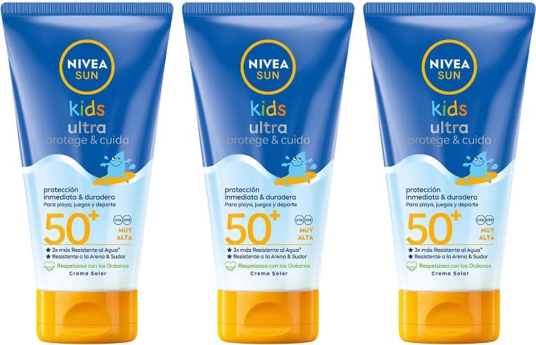 NIVEA SUN Kids Ultra Protege & Cuida FP50 Creme solar para crianças a partir dos 3 anos (150 ml), protetor solar impermeável, creme hidratante com proteção solar UVA & UBV x3