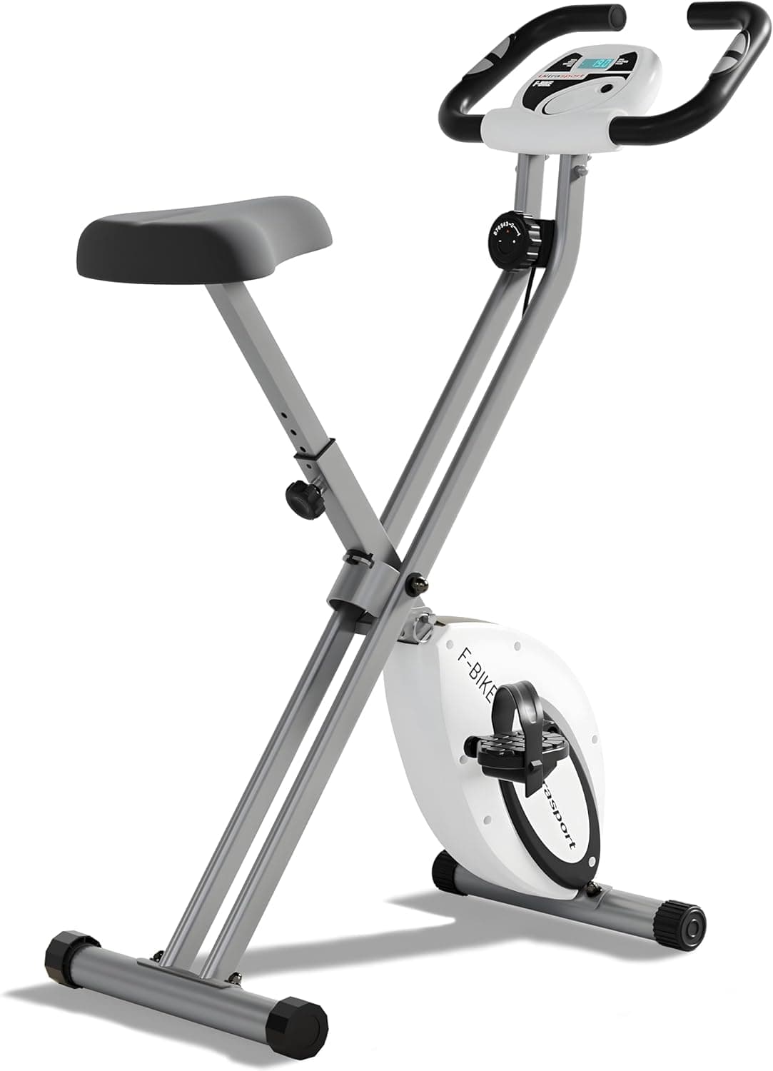 Ultrasport F-Bike, Treinador de bicicleta, treina casa, bicicleta aptidão dobrável, computador treino integrado, sensores pulso mão, dobrável, 8 níveis resistência, ideal para idosos e jovens
