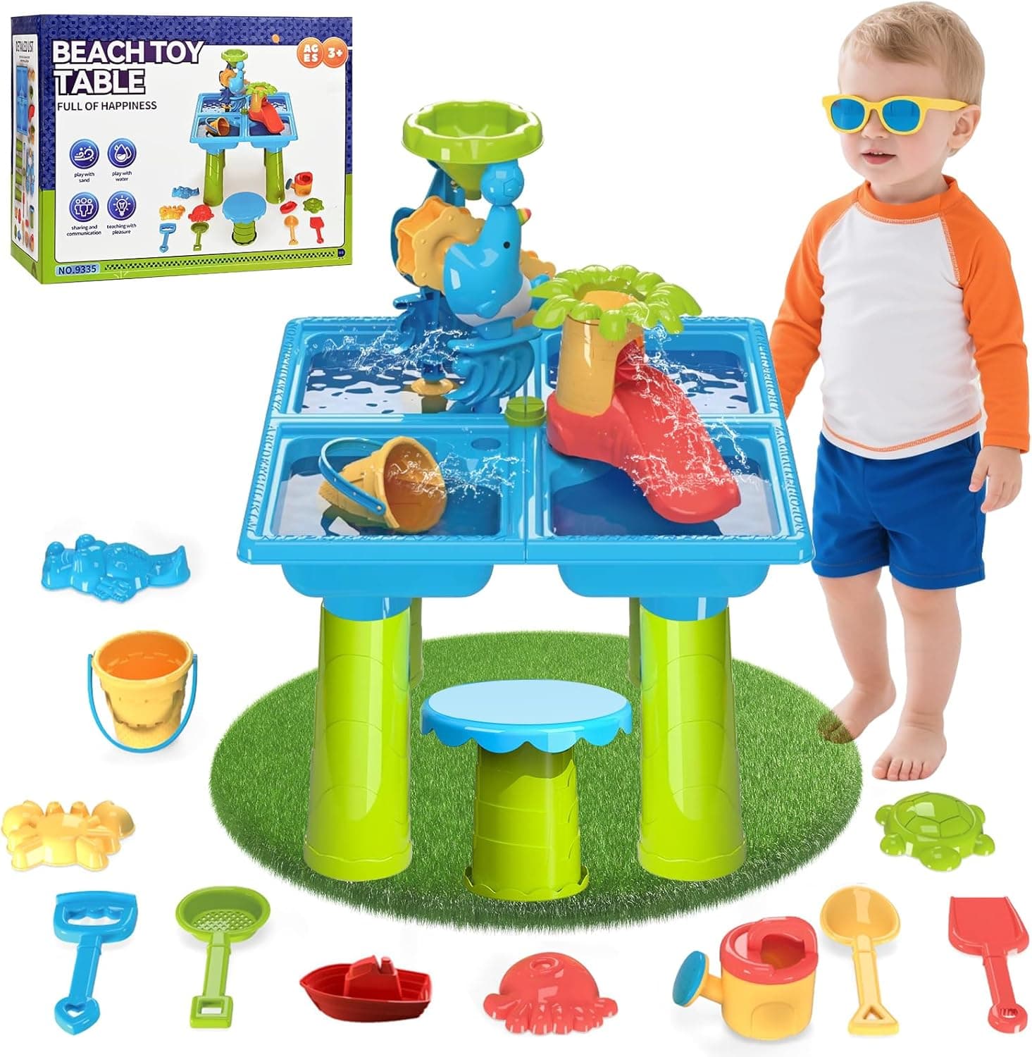 Diealles Shine Kids Water Table | Mesa de areia e água para crianças com acessórios de verão para brincar ao ar livre