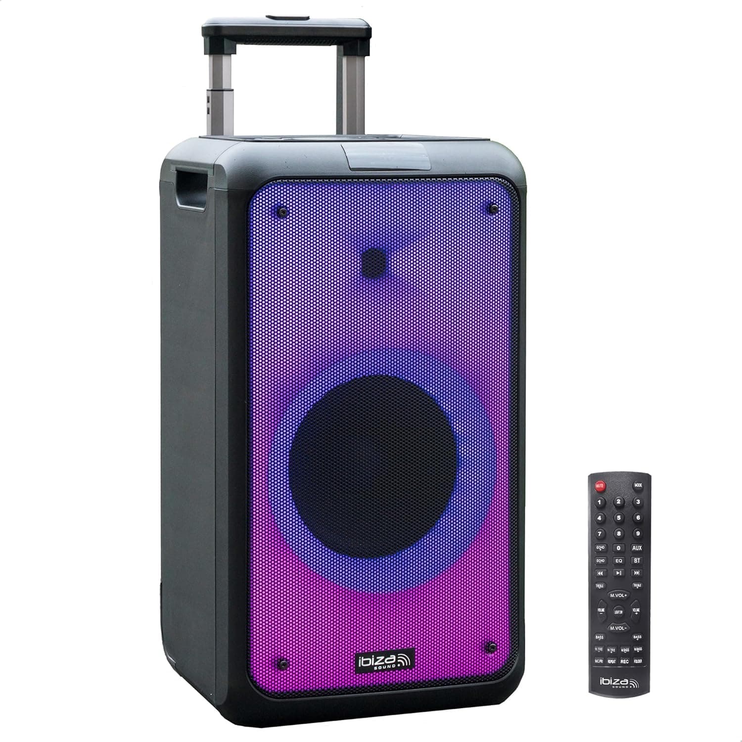 Ibiza - Street-Wave - Coluna portátil de 8"/400 W alimentado por bateria com Bluetooth, USB e microSD - Efeito LED Wave e conexão sem fios TWS - preto