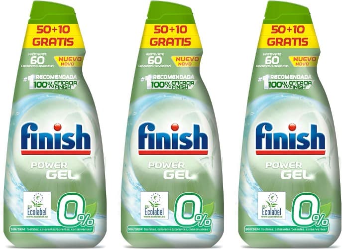 Finish 0% gel detergente para máquina de lavar louça, certificado ecológico - 60 doses x 3