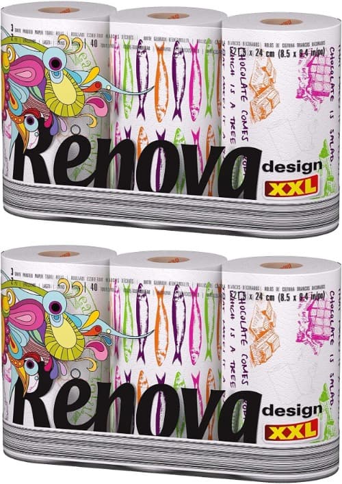 Renova Design XXL | Rolos de papel de cozinha, pack de 3 unidades x 2