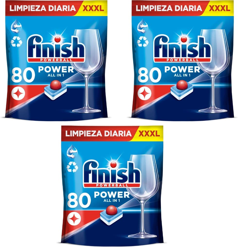 Finish Powerball Power All in 1 pastilhas para máquina de lavar louça, 80 pastilhas x 3 = 240 pastilhas