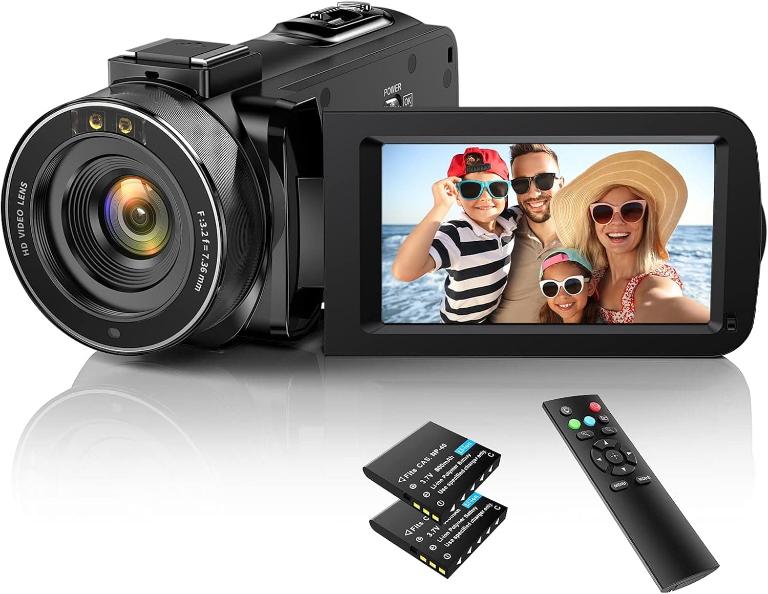 IXNAIQY Câmara de vídeo digital 1080 P 36 MP, câmara com visão noturna IR 16 X zoom digital, câmara de vídeo com ecrã tátil de 270 ° rotativo Camcorder com controlo remoto, 2 baterias