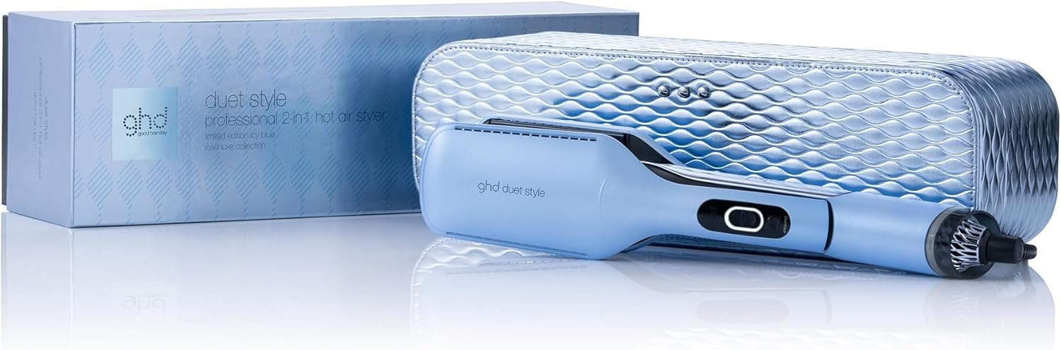 ghd Duet Style Iced Luxe Collection | Alisador 2 em 1 com secador de ar quente e cofre azul gélido em edição limitada