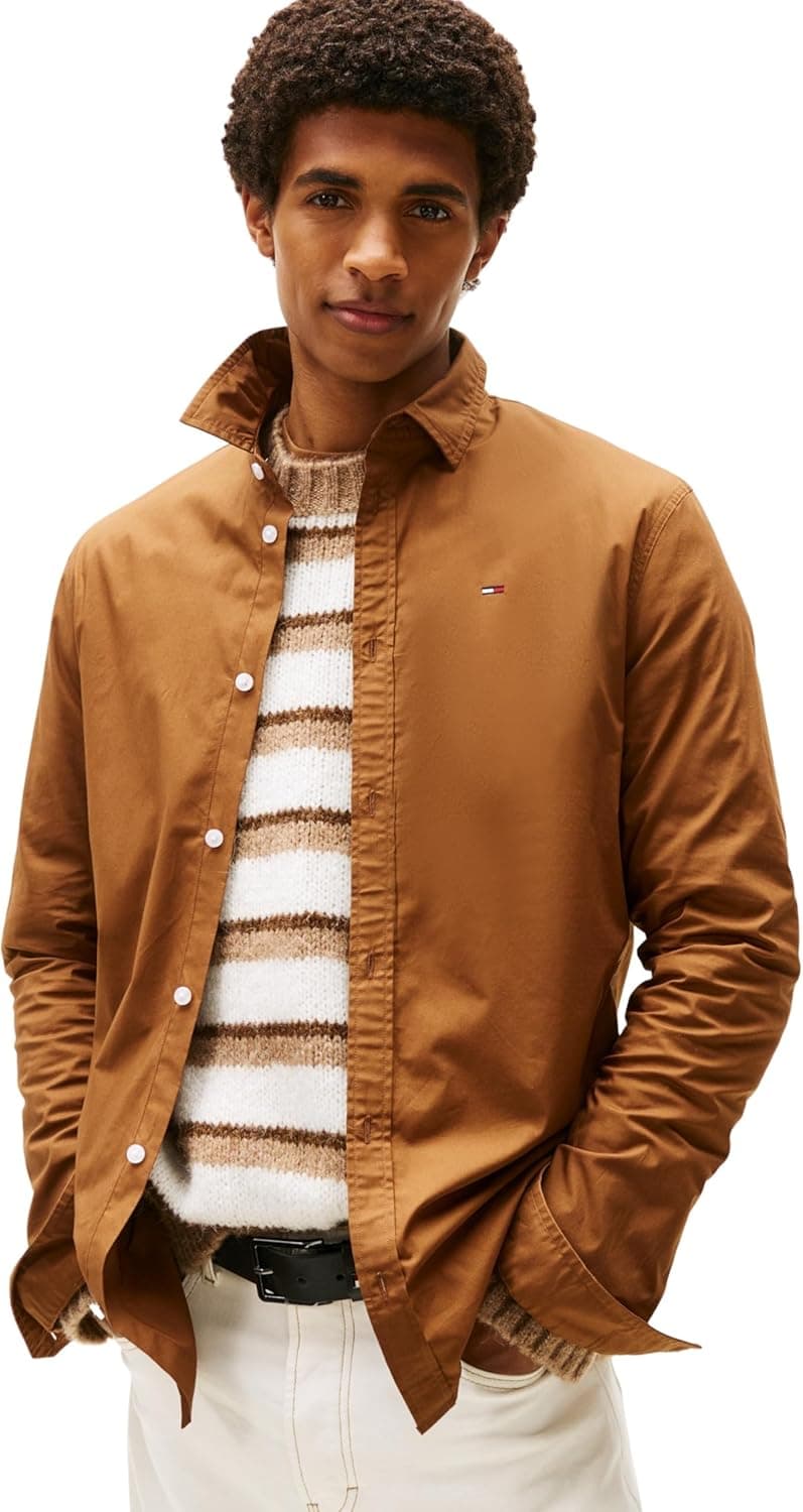 Tommy Jeans Camisa masculina TJM original de manga comprida