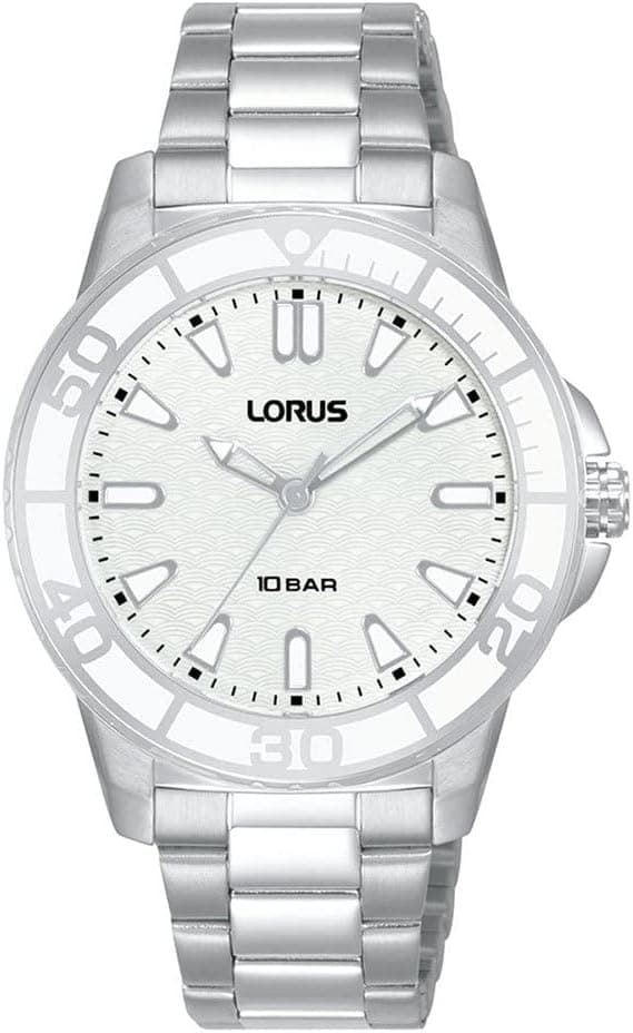 Lorus Relógio analógico para mulher de quartzo com correia em metal RG253VX9, Prateado e branco, pulseira